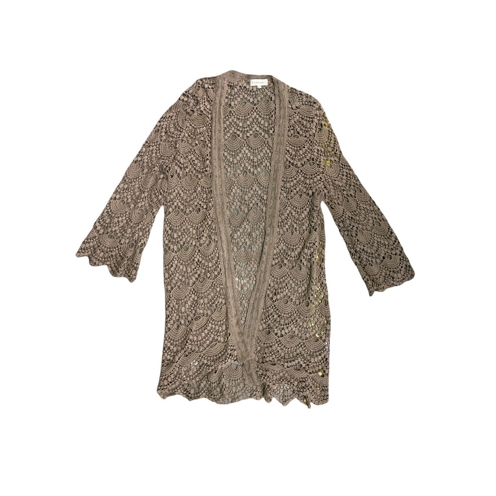 Crescent Lace Cardigan Boho Crochet Open Front Long Sleeve Beige Bohemian  M/L